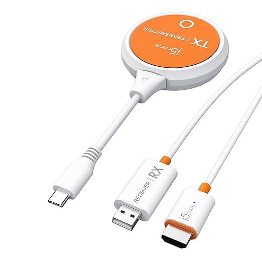 j5create ScreenCast USB-C to HDMI Wireless Display Transmitter and Receiver | Supports 1080p | Compatible with iPhone 15 | MacBook | iPad Pro | Chromebook | USB-C Laptops | Android | Model JVAW62