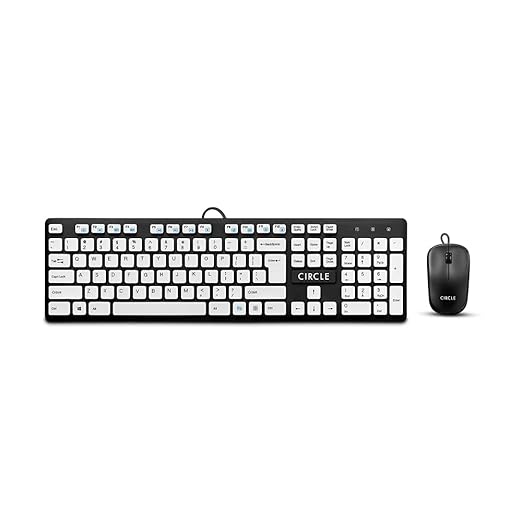 Circle Slim Multimedia C43 USB Keyboard Combo (White) | Mute Keys, Spill-Resistant, USB Powered