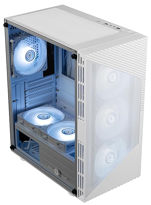 Circle Gladius M4 Mid- Tower Computer Case with Type C 2.0 | Gaming Cabinet - White | Support M-ATX, ITX | Pre- Installed 3 x 120mm Front, 2 x 120mm Bottom and 1 x 120mm Rear ARGB Mirror Fans