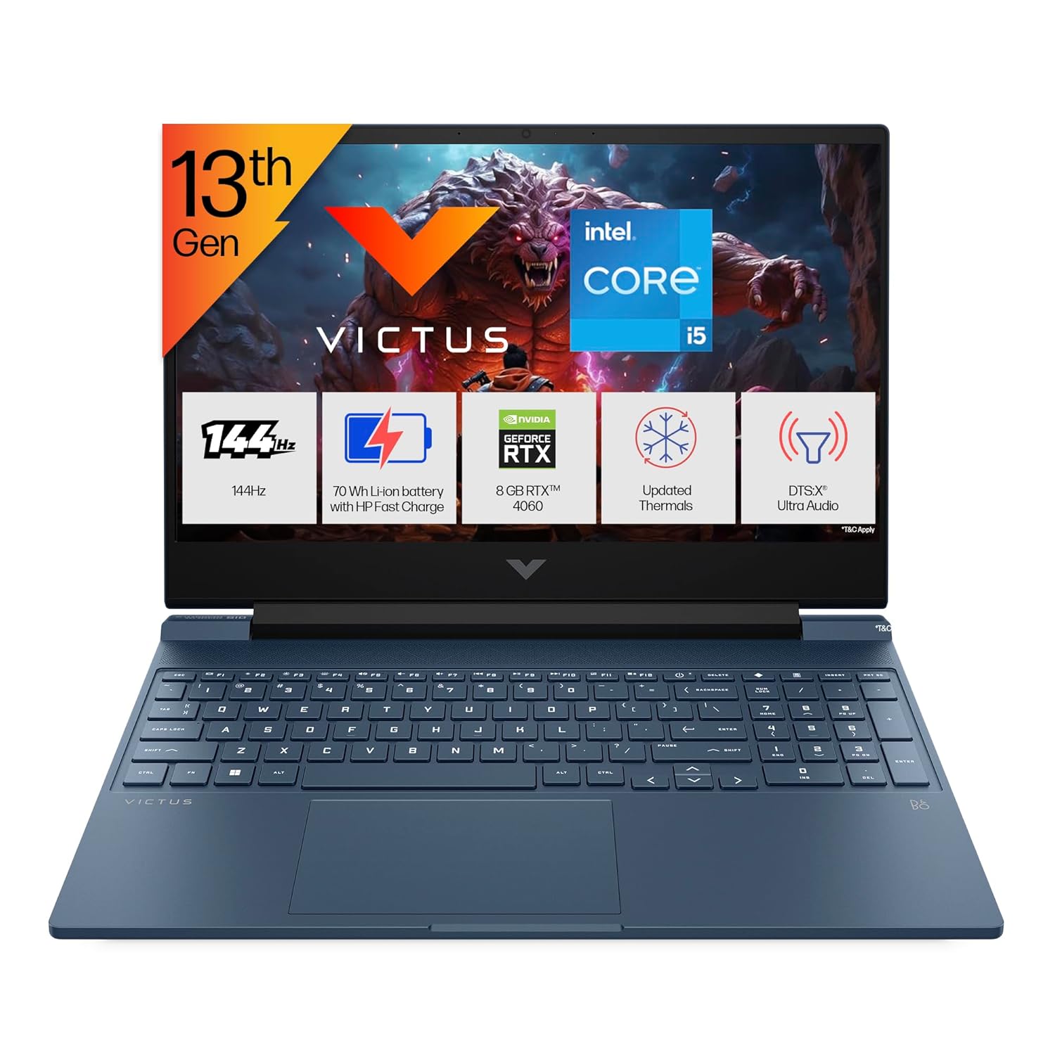 HP Victus, 13th Gen Intel Core i7-13620H, 8GB RTX 4060 Gaming Laptop, (16GB DDR4, 1TB SSD) 144Hz,300 nits, IPS, 15.6inch(39.6cm) Flicker-Free, Win 11, M365* Office24, Blue,2.29kg, Backlit, fa2071TX
