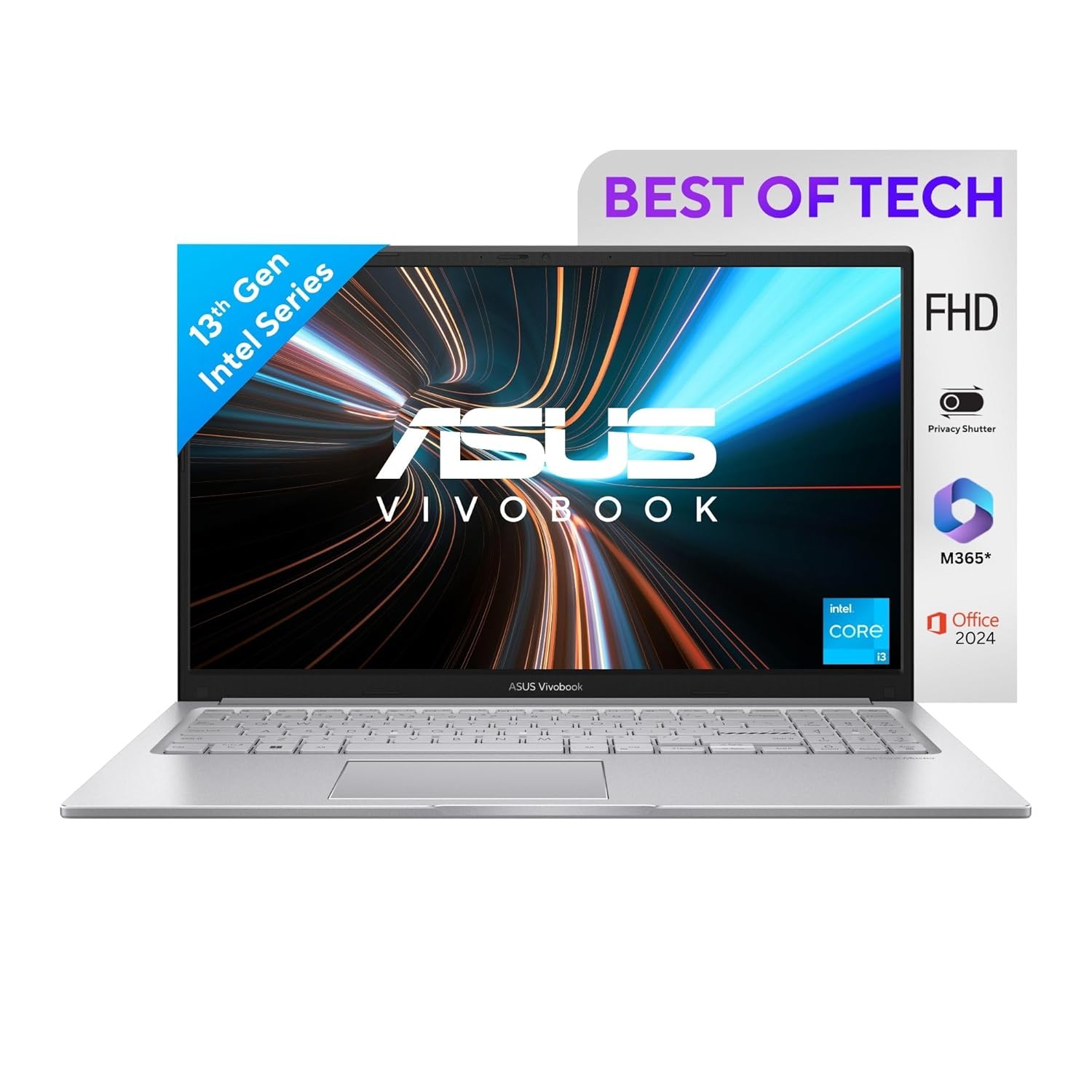 ASUS Vivobook 15, Intel Core i3-1315U, 15.6" FHD Laptop (16GB RAM/512GB SSD/Intel UHD Graphics/Windows 11/Office Home 2024/M365 Basic 1 Year/Backlit Keyboard/Cool Silver, 1.70kg), X1504VA-NJ2324WS
