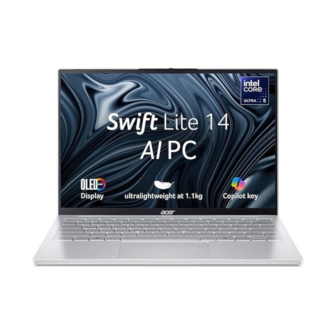 Acer Swift Lite 14 | Intel Core Ultra 5 115U | 16GB RAM | 512GB SSD | 14.1" OLED Display | Windows 11 Home + MS Office | Backlit Keyboard | Light Silver | 1.1 kg | Premium Thin & Light Laptop