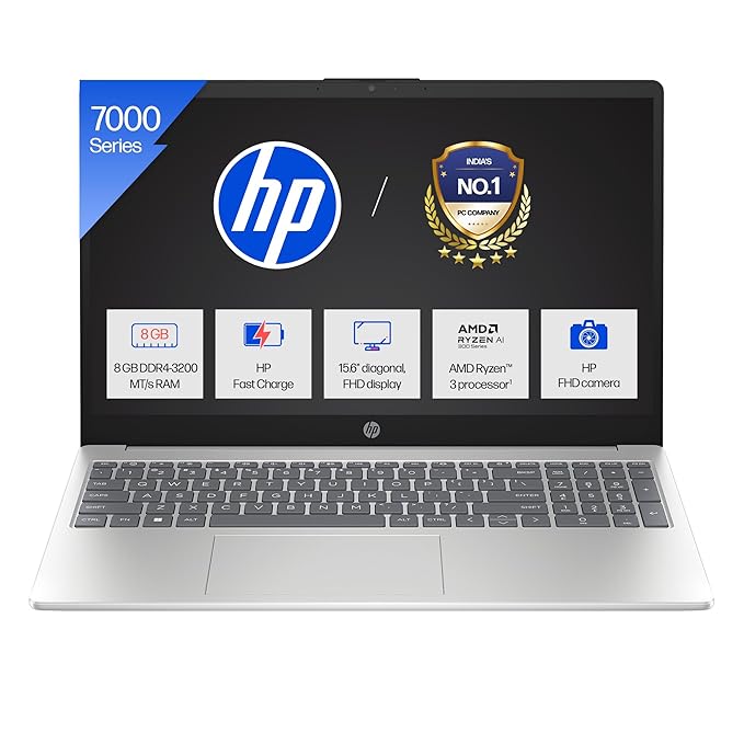 HP 15, AMD Ryzen 3 7320U (8GB DDR4, 512GB SSD) FHD, Anti-Glare, Micro-Edge, 15.6''/39.6cm, Win11, M365 Basic(1yr)* Office24, Silver, 1.59kg, fc0500AU, FHD Camera w/Privacy Shutter Laptop