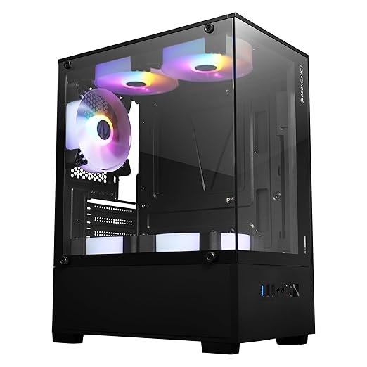Zebronics ICEBERG Premium Gaming Chassis | mATX & Mini ITX Support | 5 Pre-installed Fans | Tempered Glass | Black