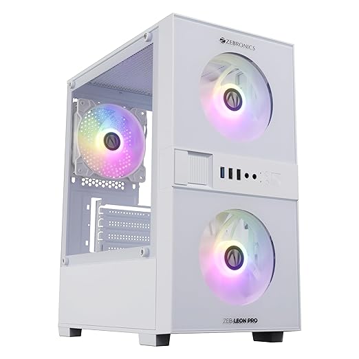 Zebronics Leon PRO Premium Mini-Tower Gaming Cabinet with 3 RGB Fans, Tempered Glass, USB 3.0 & Magnetic Dust Filter (white)
