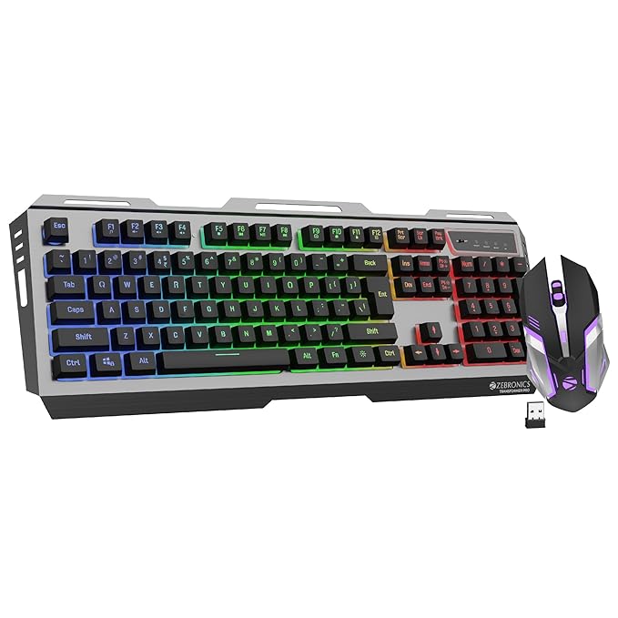 Zebronics Transformer Pro Gaming Wireless Keyboard & Mouse Combo | 2.4GHz | Aluminum Body | Built-in Battery | Multicolor LED Modes | Type-C | Double Shot Keycaps | Up to 4000 DPI | GREY