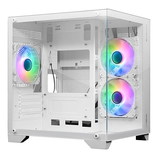 ZEBRONICS Mercury Premium Gaming Chassis (WHITE) | Dual Chamber, Infinity Ring ARGB Fan, Tempered Glass, Supports mATX & Mini ITX