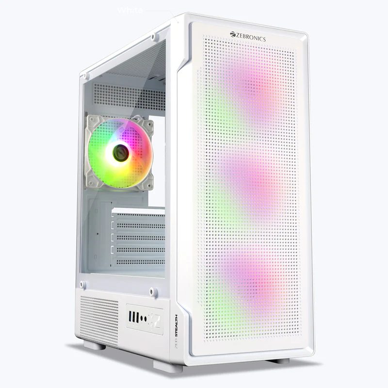 Zebronics Zeb Stealth ARGB Mini-Tower Gaming Cabinet (WHITE) | mATX & Mini ITX Support, Tempered Glass & ARGB Fans