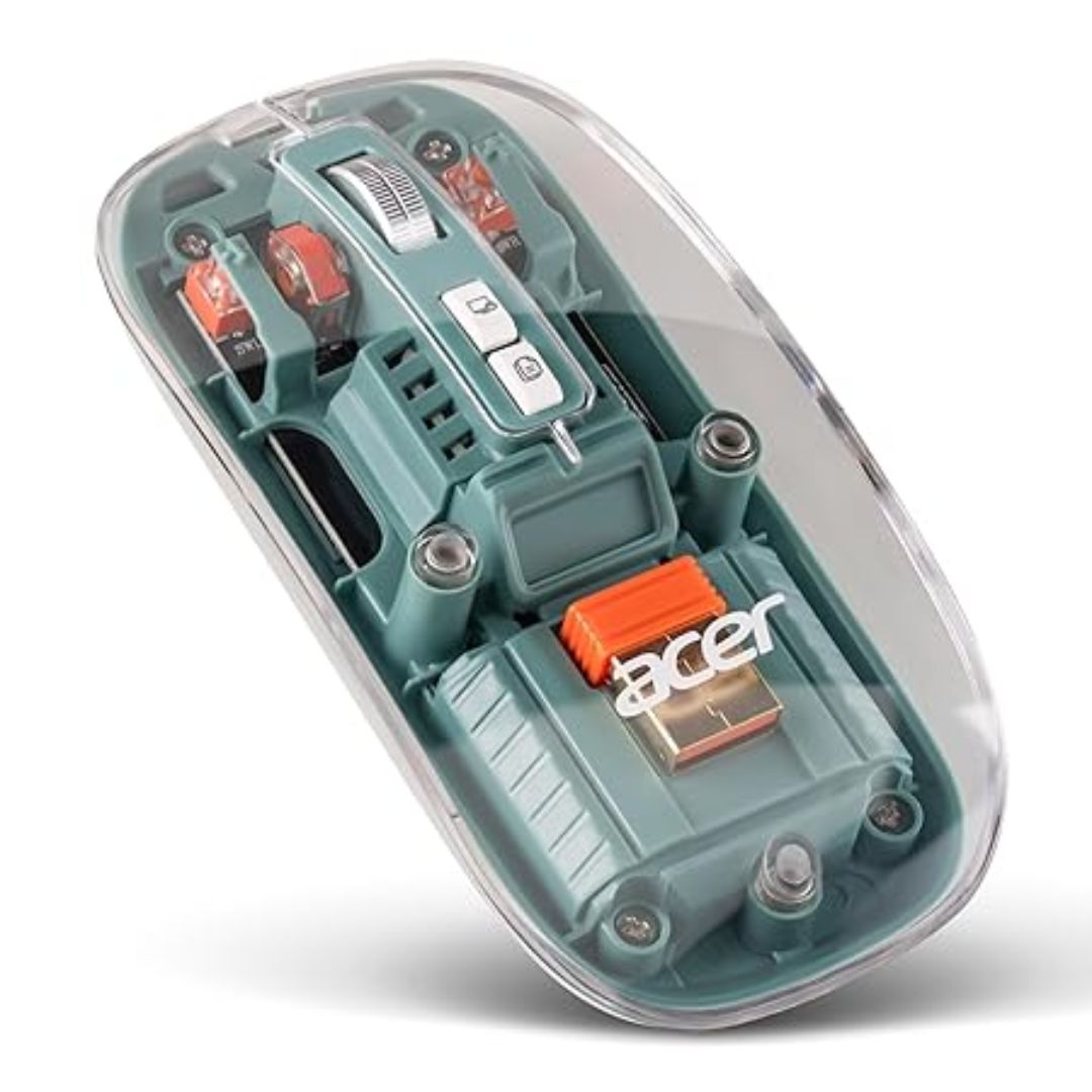 Acer Clearview Transparent Wireless Mouse | Triple-Mode Connectivity (BT 5.2 + BT 3.0 + 2.4GHz) | Silent Click | Metal Scroll Wheel | 1600 DPI | USB-C Rechargeable | Green