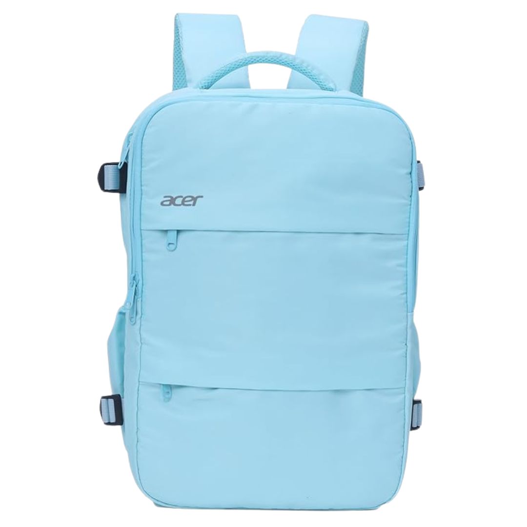 Acer Estilo Premium 15.6 Inch Beige Laptop Backpack | Water Resistant Polyester | Expandable | 2 Front Zipper Pockets, 2 Compartments | USB Charging & Strolley Strap color blue