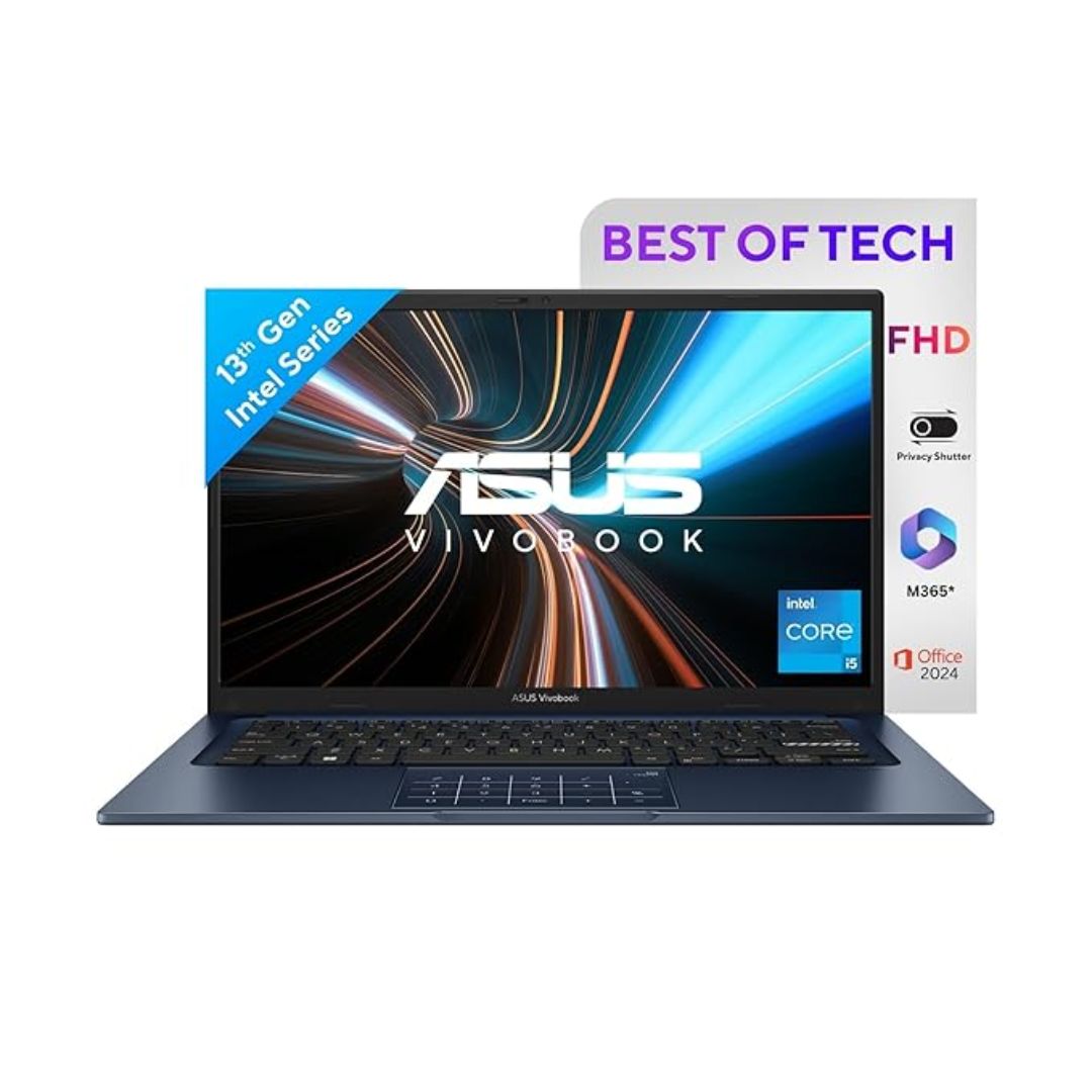ASUS Vivobook 14 (X1404VA-NK790WS), Intel Core i5-1334U, 16GB RAM, 512GB SSD, 14" FHD Display, Windows 11, Office 2024, Backlit Keyboard – Blue, 1.4 Kg Thin & Light Laptop