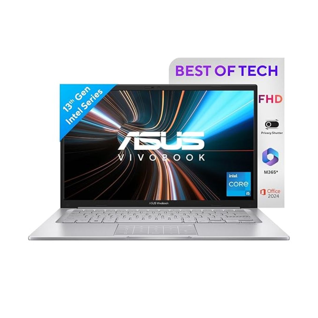 ASUS Vivobook 14 (X1404VA-NK804WS), Intel Core i5-1334U, 8GB RAM, 512GB SSD, 14" FHD Display, Windows 11, Office 2024, Backlit Keyboard – silver, 1.4 Kg Thin & Light Laptop