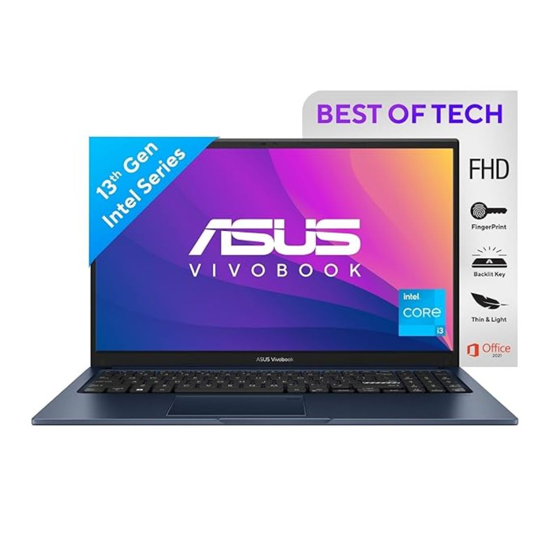 ASUS Vivobook 15 Thin & Light Laptop – Intel Core i3-1315U (13th Gen), 15.6" FHD, 8GB/512GB SSD, Windows 11, MS Office, FingerPrint, Blue, 1.7 kg (X1504VA-NJ320WS)