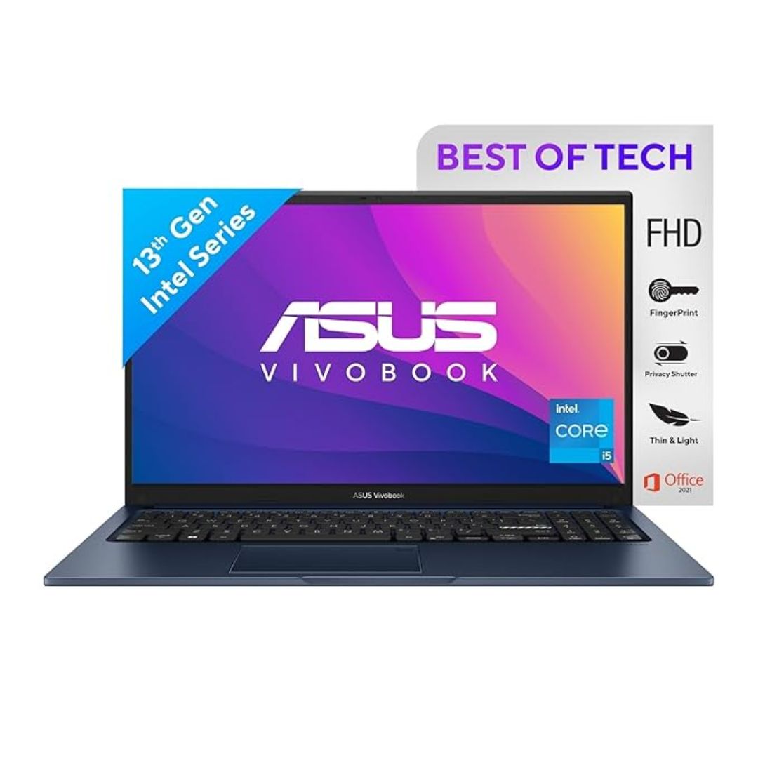 ASUS Vivobook 15 (X1504VA-NJ523WS, 2023), Intel Core i5-1335U 13th Gen, 8GB(2*4) RAM, 512GB SSD, 15.6" FHD Display, Windows 11, Office 2021, FingerPrint – Blue, 1.7 Kg Thin & Light Laptop
