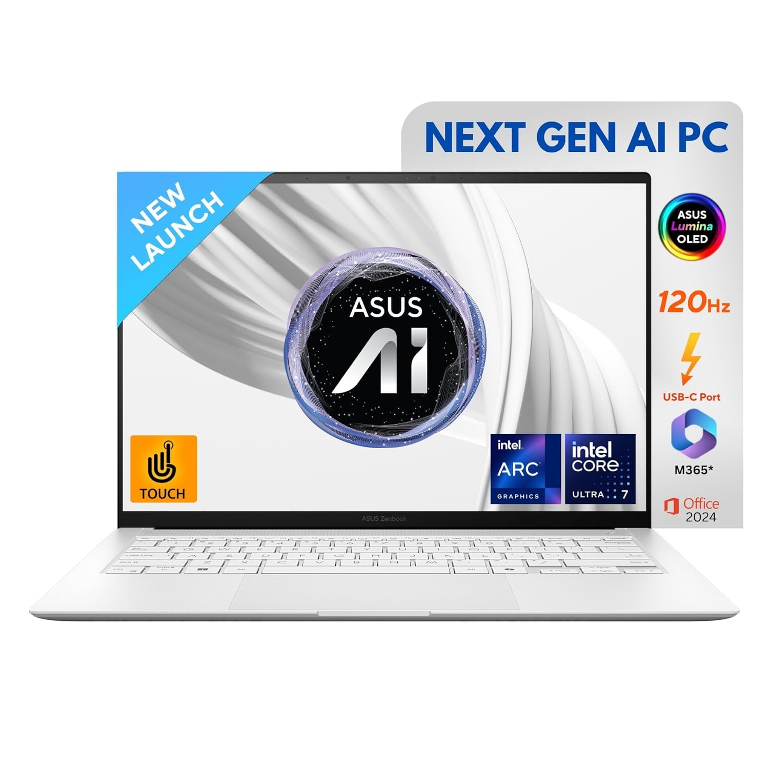 ASUS Zenbook S 14 OLED (2024) | Intel Core Ultra 7 258V | 32GB RAM | 1TB SSD | 14" 3K Touch OLED | AI-Powered Laptop | Windows 11 | Scandinavian White
