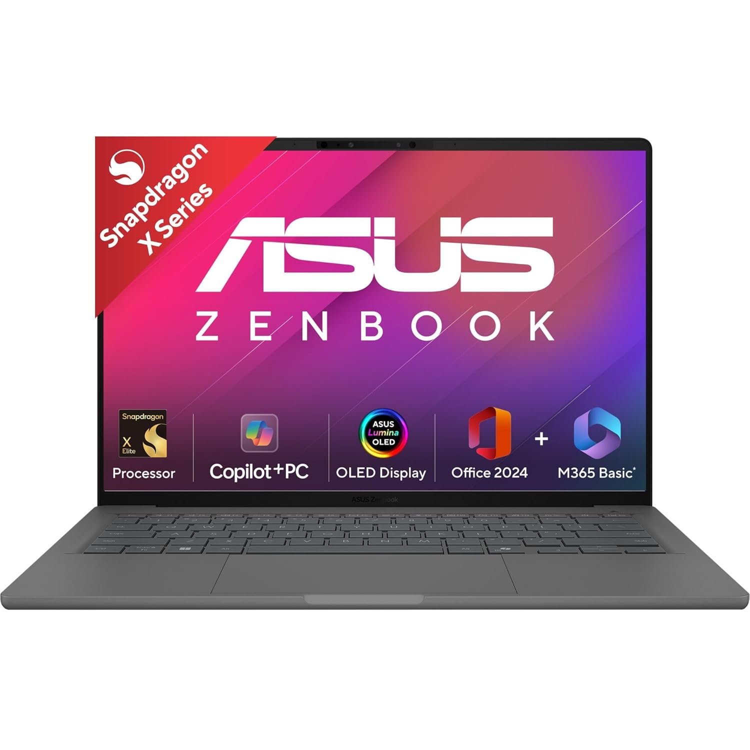 ASUS Zenbook A14 OLED (UX3407RA-QD061WS), Snapdragon X Elite X1E 78 100, 16GB RAM, 512GB SSD, 14" WUXGA OLED, Qualcomm Adreno GPU, Windows 11 Home, Iceland Gray