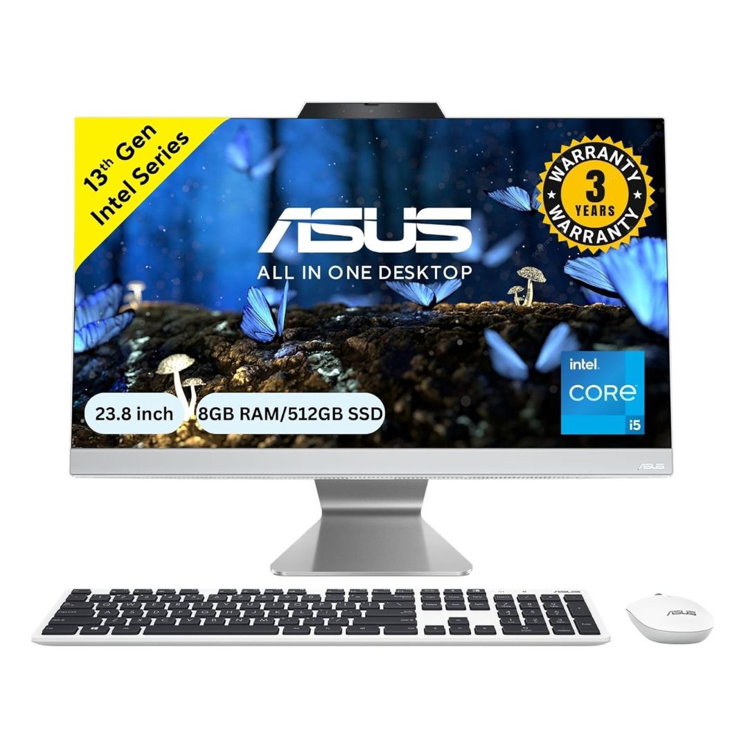 ASUS A3402 23.8-inch FHD All-in-One PC (13th Gen Intel Core i5-1335U, 8GB DDR5 RAM, 512GB SSD, Windows 11, Office 2021, White, Wireless Keyboard & Mouse, 3 Years Warranty,  A3402WVA-WPC004WS)