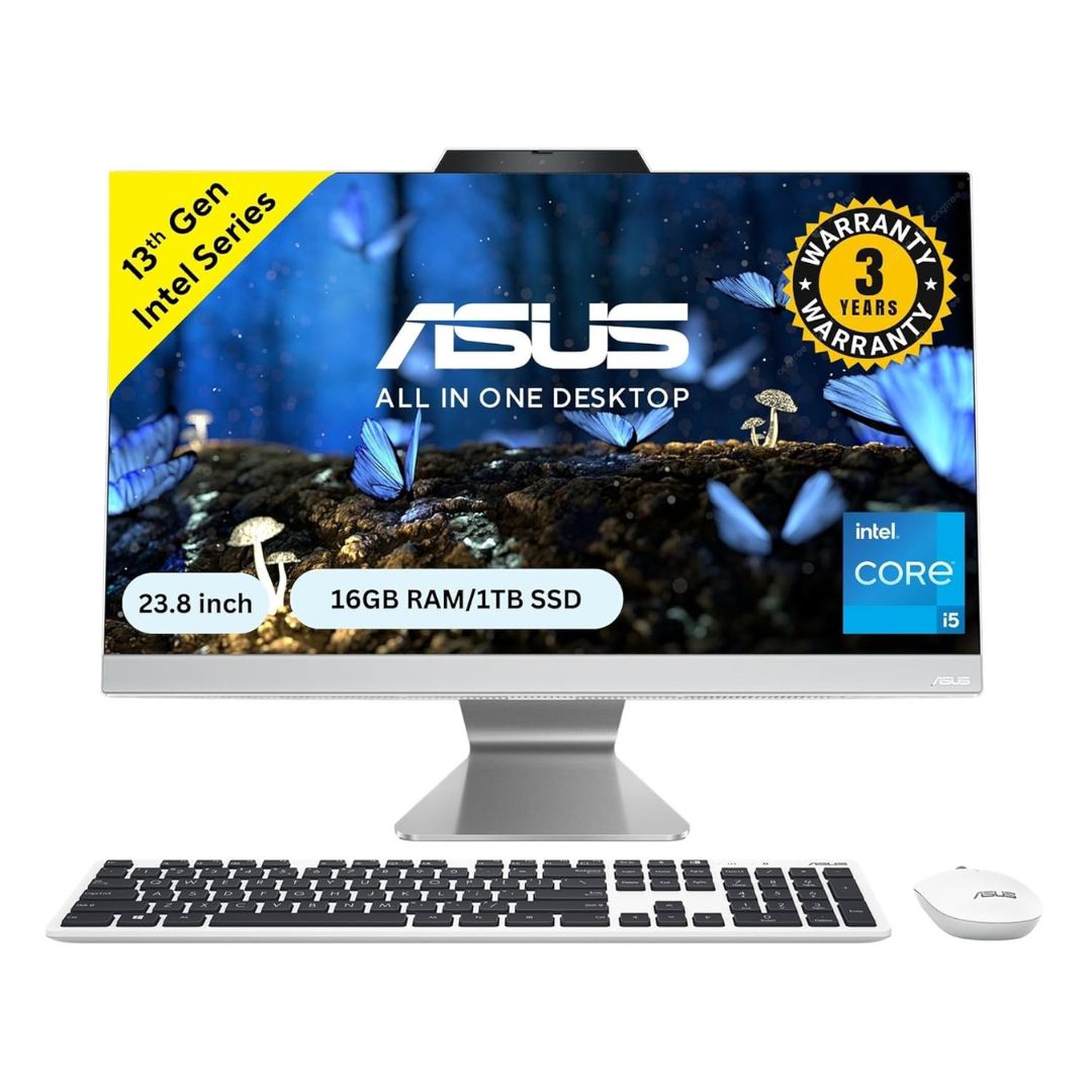ASUS A3402, 23.8" FHD, 13th Gen Intel Core i5-1335U, All-in-One PC (16GB DDR5 RAM/1TB SSD/Windows 11/Office 2021/McAfee 30D/White/5.4 Kg) with Wireless White Keyboard & Mouse, 3 Years Warranty, A3402WVA-WPC005WS