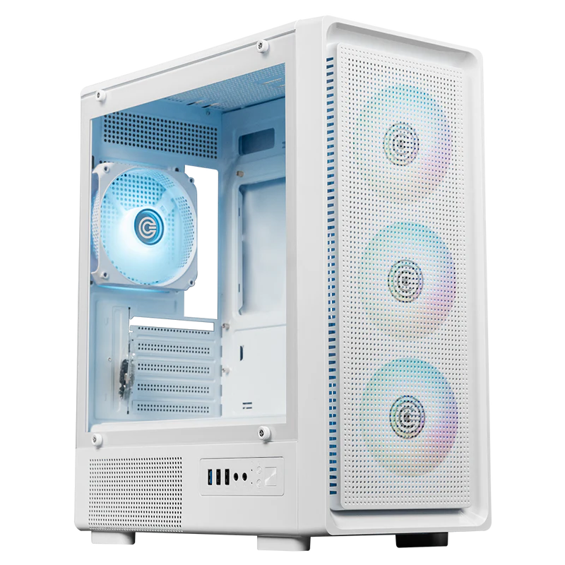 CIRCLE Gaming Cabinet GLADIUS M1 White – Micro ATX Case with 4 Pre-Installed RGB Mirror Fans