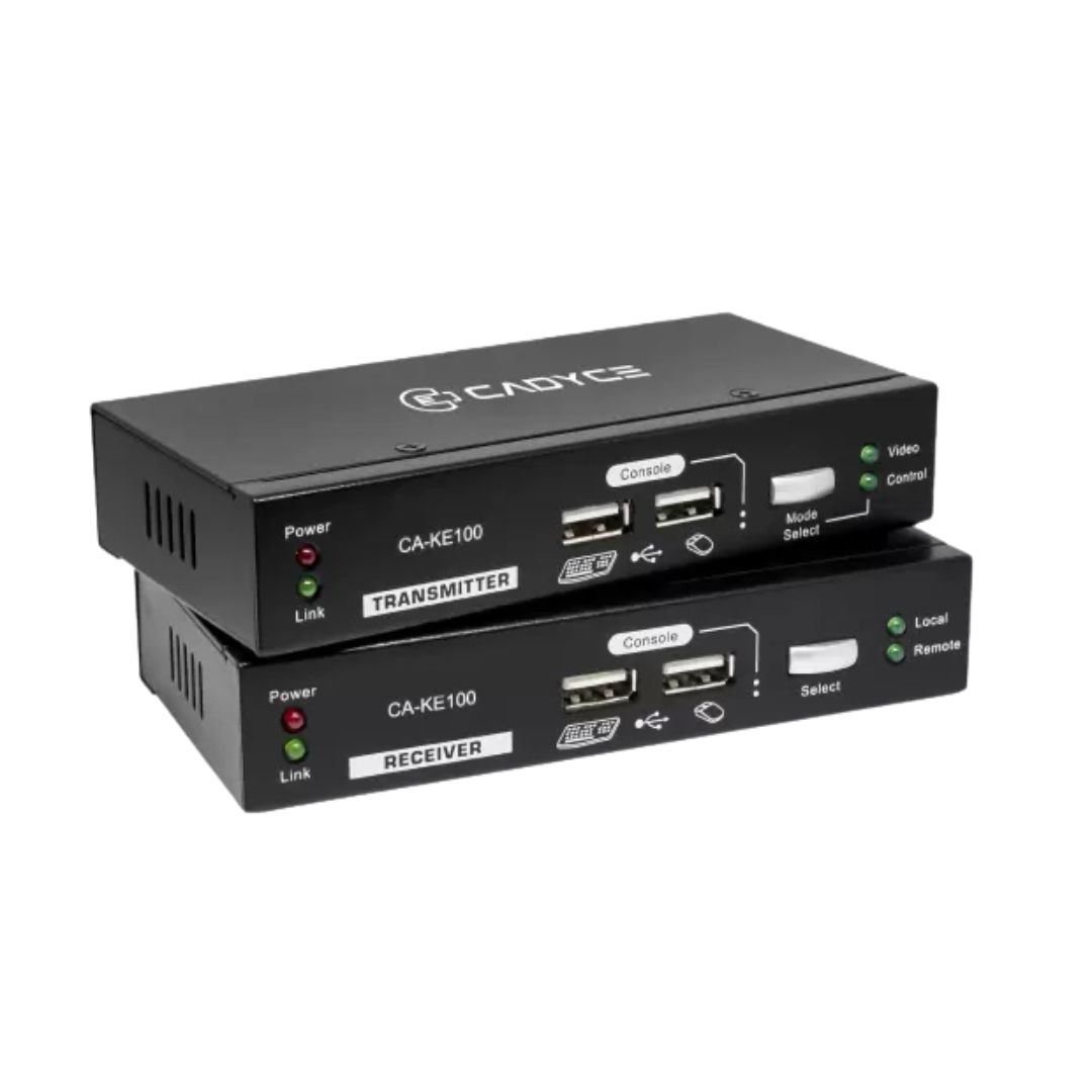 Cadyce CA-KE100, USB KVM Extension Kit, Extend Keyboard, Video & Mouse up to 100 Meters via Cat5e/6 Cable, Plug & Play Design, Full HD 1080p Support, Metal Build, Ideal for Server Rooms & Control Centers