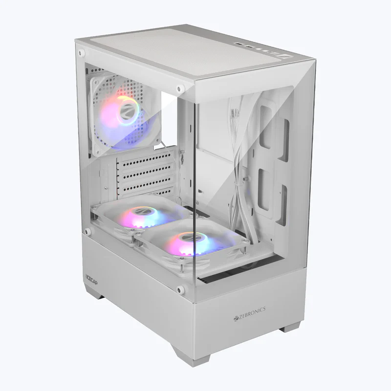 Zebronics ZEB-ICECAP White ARGB Mid-Tower Gaming Cabinet with Tempered Glass Side Panel | High Airflow Design | Supports ATX & Micro-ATX