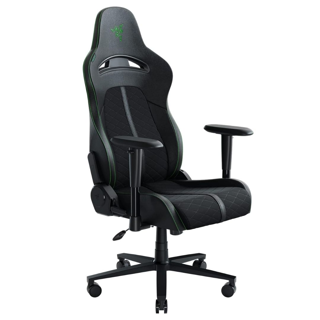 Razer Enki X Essential Gaming Chair (Built-in Lumbar Arch, 152° Recline, Dual-Textured Synthetic Leather, Optimized Cushion Density, 2D Armrests) – Black/Green (RZ38-03880100-R3U1)
