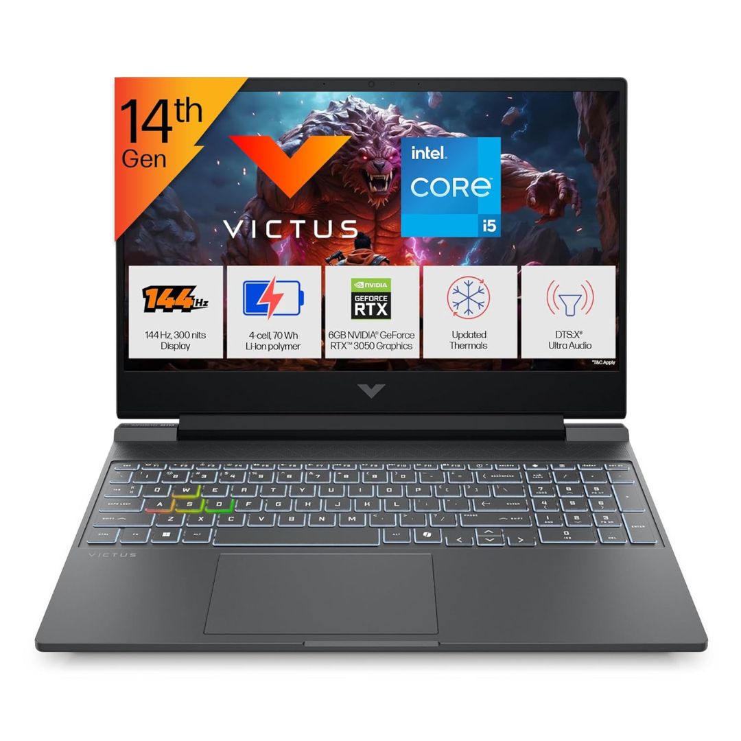 HP Victus, 14th Gen Intel Core i5-14450HX, 6GB RTX 3050, 24GB DDR5, 512GB SSD, FHD, 144Hz, IPS, 300 nits, 15.6''/39.6cm, Win11, M365* Office24, Mica Silver, 2.3kg, fa2303tx, RGB Gaming Laptop