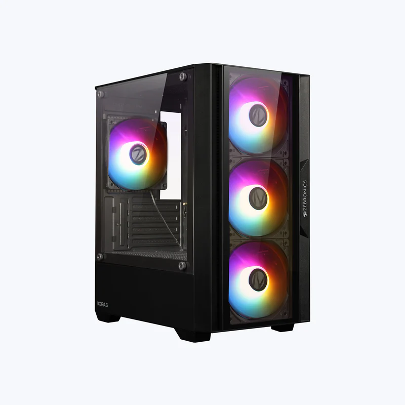 Zebronics Zeb Cora G Black | Mid-Tower Gaming Cabinet | RGB Front Panel | Tempered Glass Side Panel | ATX/Micro-ATX Support | Optimized Airflow | Premium Gaming Case