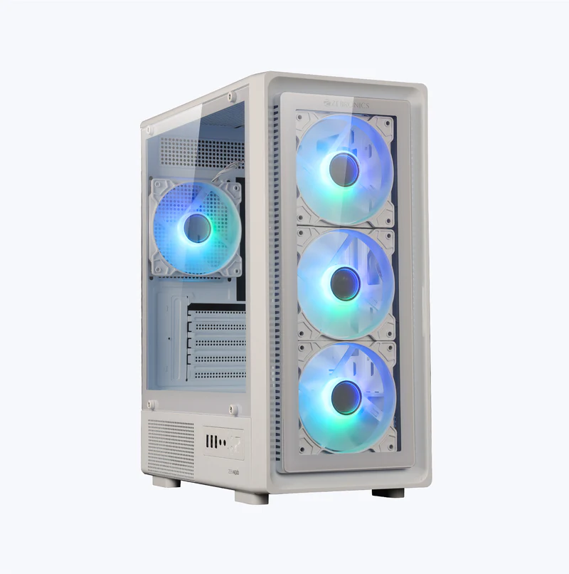 Zebronics Zeb Nexo RGB Gaming white Cabinet with Tempered Glass and High Airflow Mini Tower Design